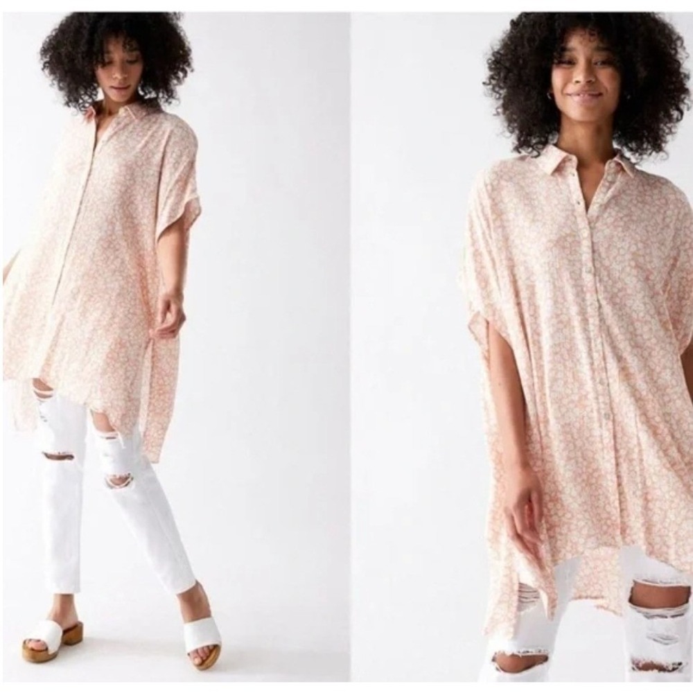 Lost + Wander The Seascape Cover Up Dress M/L Floral Summer‎ Dress Peach White